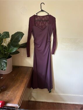 HALARA Long Sleeve Lace-Back Maxi Dress in Plum